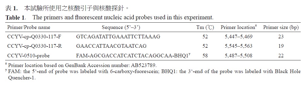 The primers and fluorescent nucleic acid probes used in this experiment.